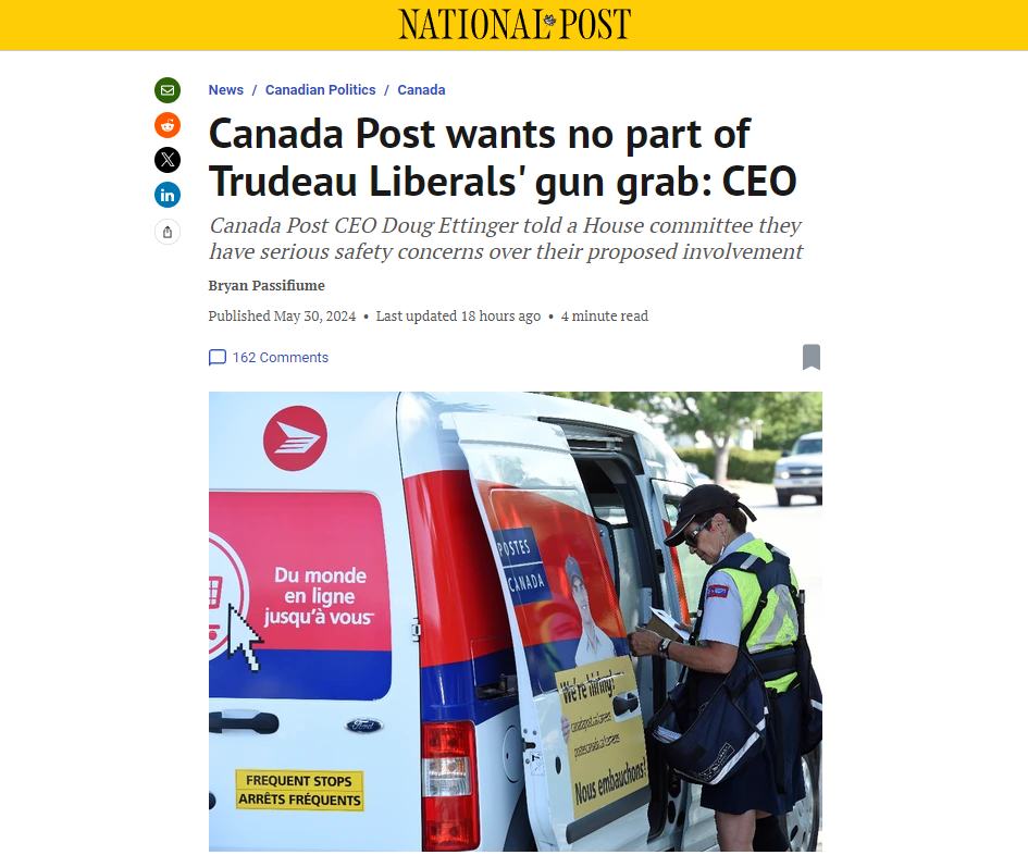 Canada Post refuses to be involved in Gun buyback
