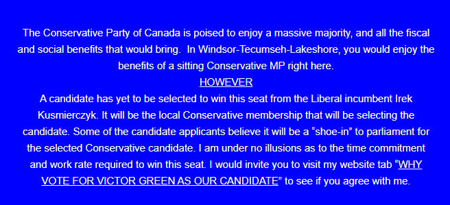 Victor Green Candidate Applicant for Windsor Tecumseh Lakeshore